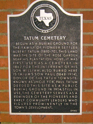 Tatum Cemetery historical marker, Rusk County, Texas