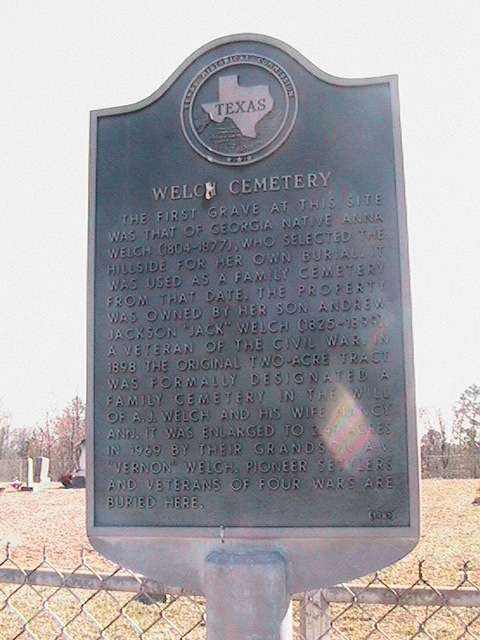 Welch cemetery historical marker, Rusk County, TX